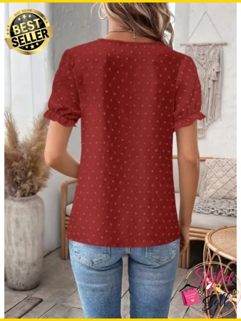 Womens Boho V Neck Short Sleeve Blouse Lace Hem Flowy Tunic Top - Picture 4 of 6